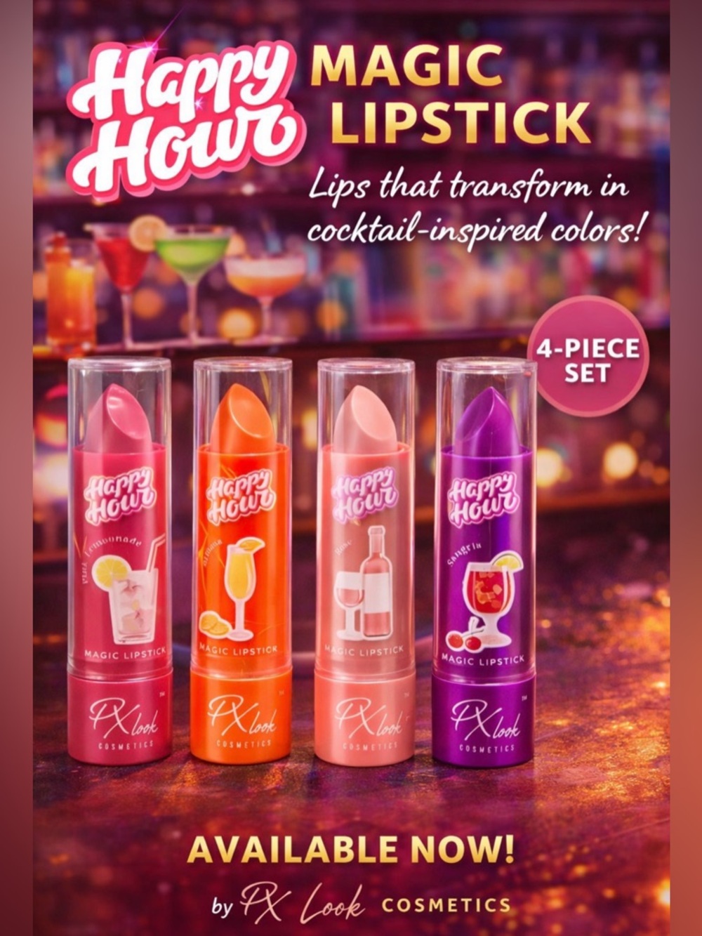 Happy Hour Magic Lipstick 4-Piece Set — Pink, Orange, Nude, Purple by